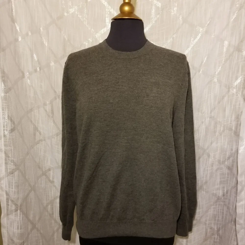 Banana Republic Fine Merino Wool Sweater Men XL Gray Crewneck Preppy Fall Winter